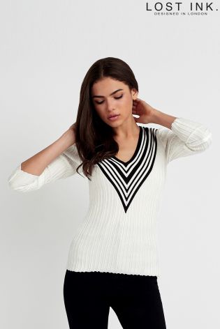 Lost Ink V-neck Rib Jumper